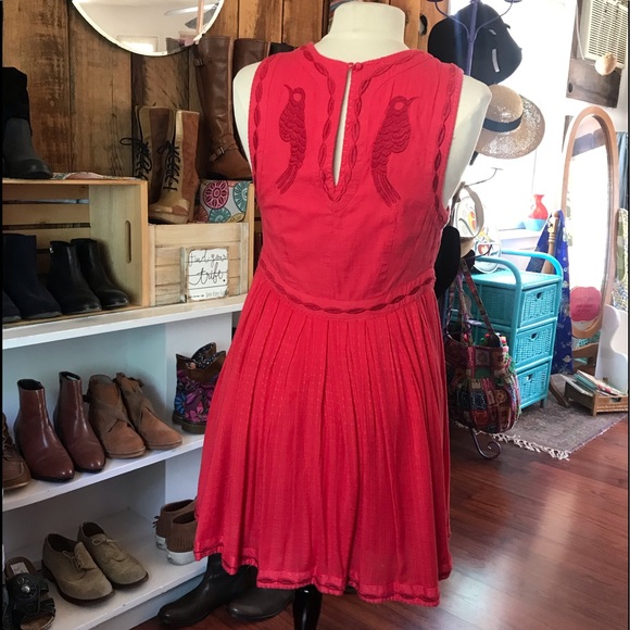 Free People Embroidered Red Mini Dress Size 8 - Picture 2 of 6